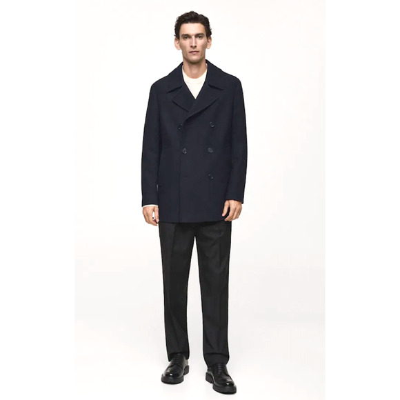 NEW MANGO MNG BLACK DOUBLE BREASTED WOOL BUTTON PEACOAT JACKET COAT SZ M - Picture 6 of 9